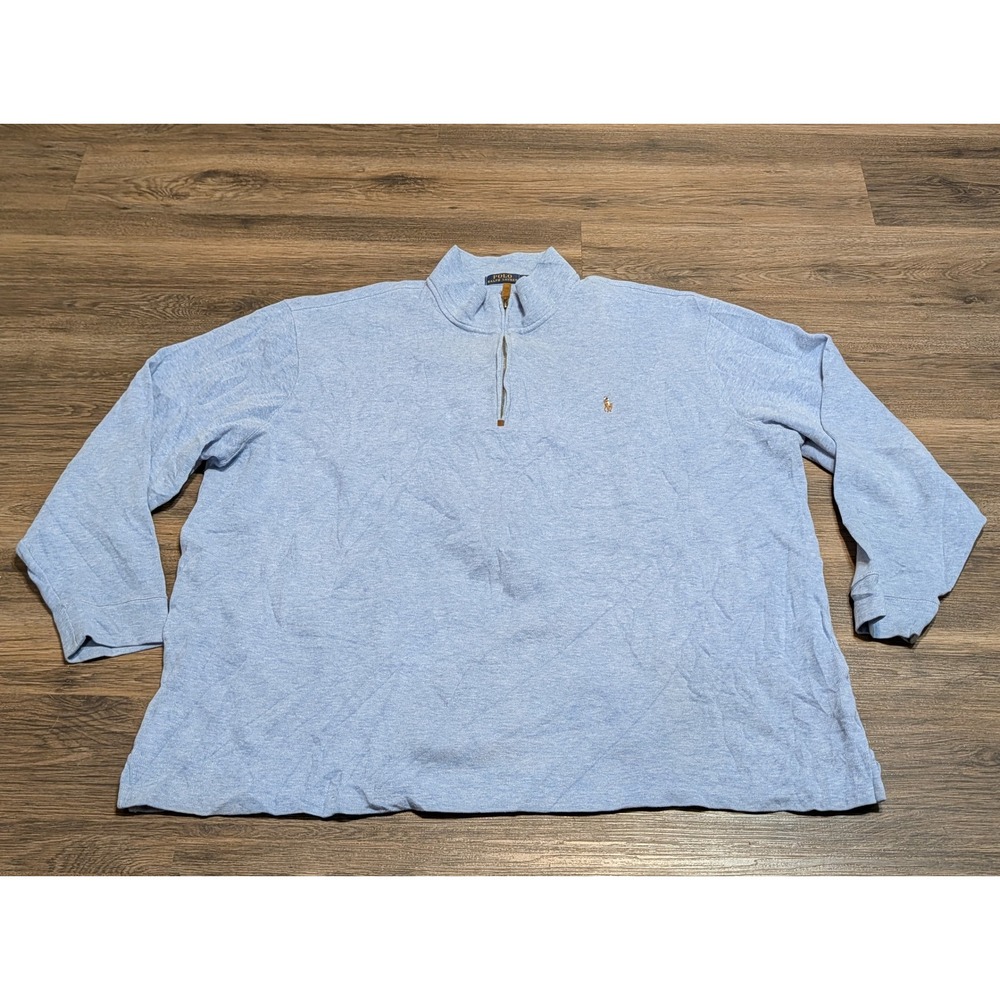 Polo Ralph Lauren Mens 4XLT Light Blue Heather 1/4 Zip Pullover Cotton Sweater